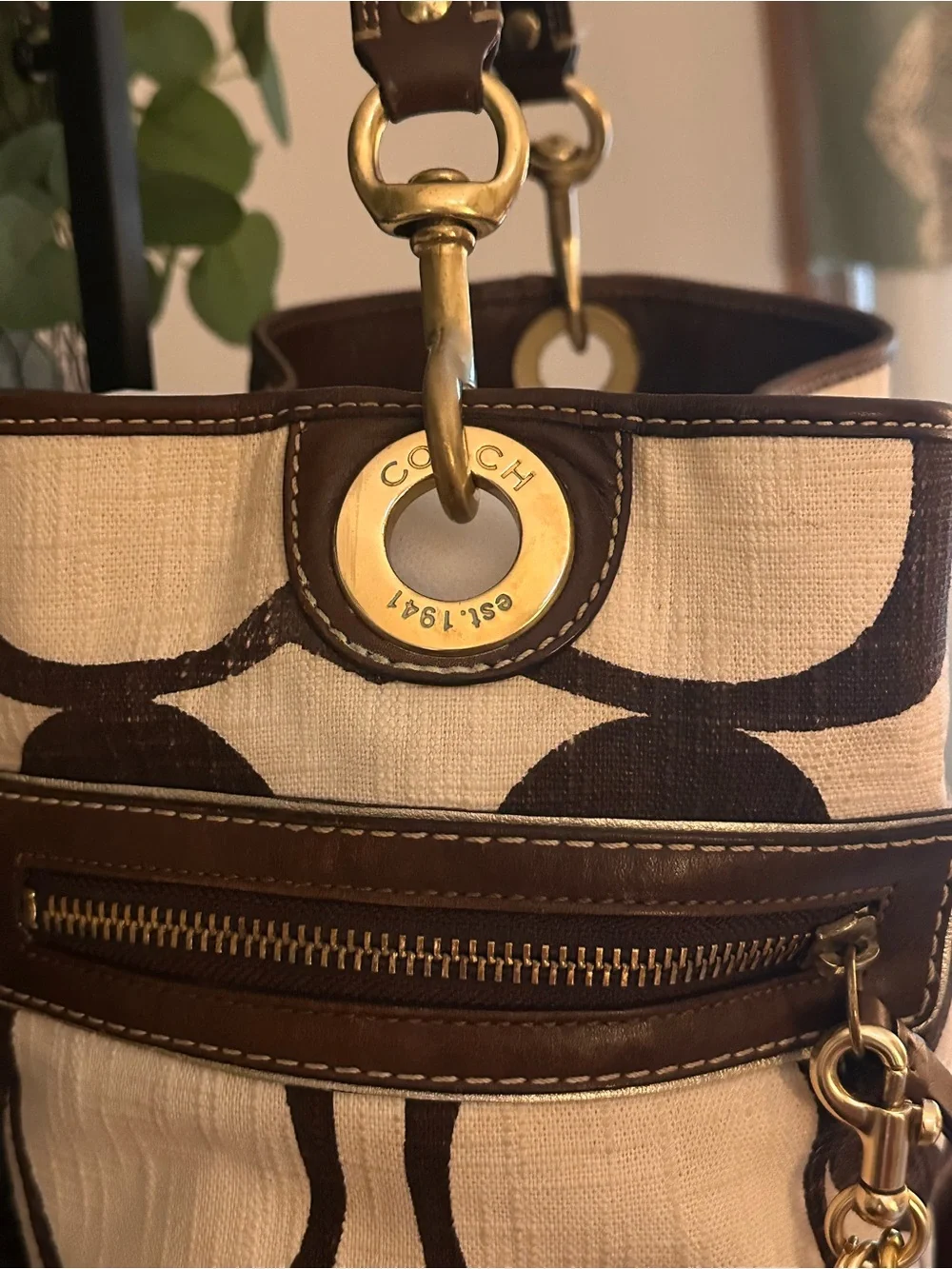 VINTAGE Y2K Coach Carly Hobo Bag – Rare Giant C Brown & Cream Linen #7473